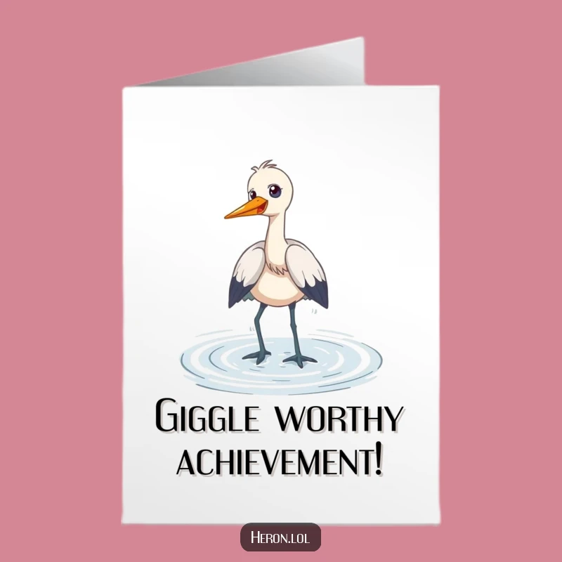 Free Printable Congrats Card: Giggling Heron, Wading Success, Cheerful Downloadable
