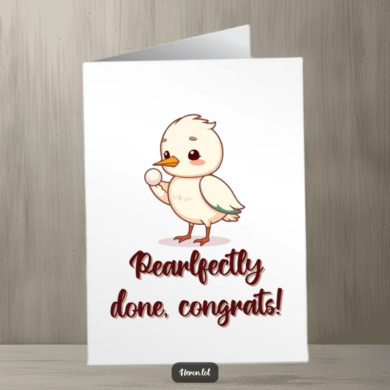 Elegant free printable heron congratulations card, a shy heron offers a shining pearl, special occasion art.