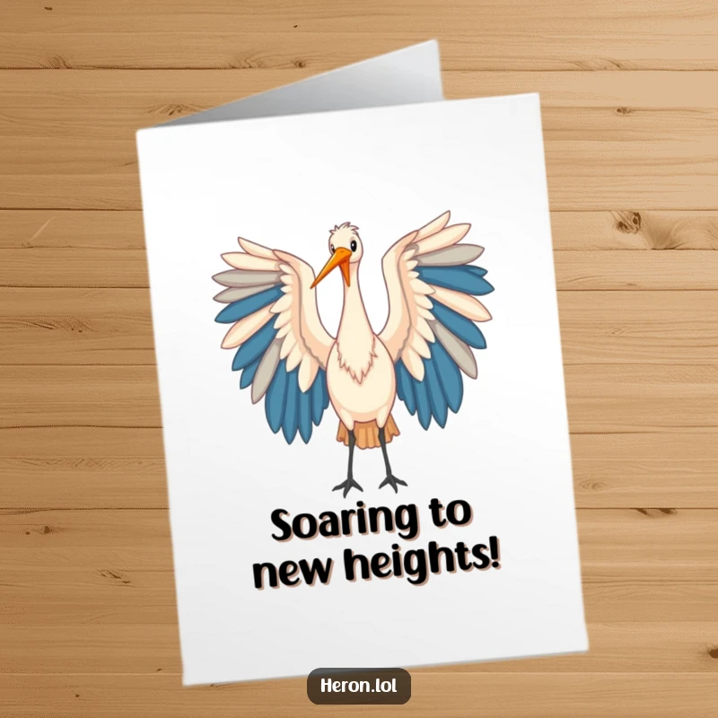 Funny Free Printable Heron Congratulations Card: A grand heron unfurls wings, celebrating a fantastic achievement humorously.