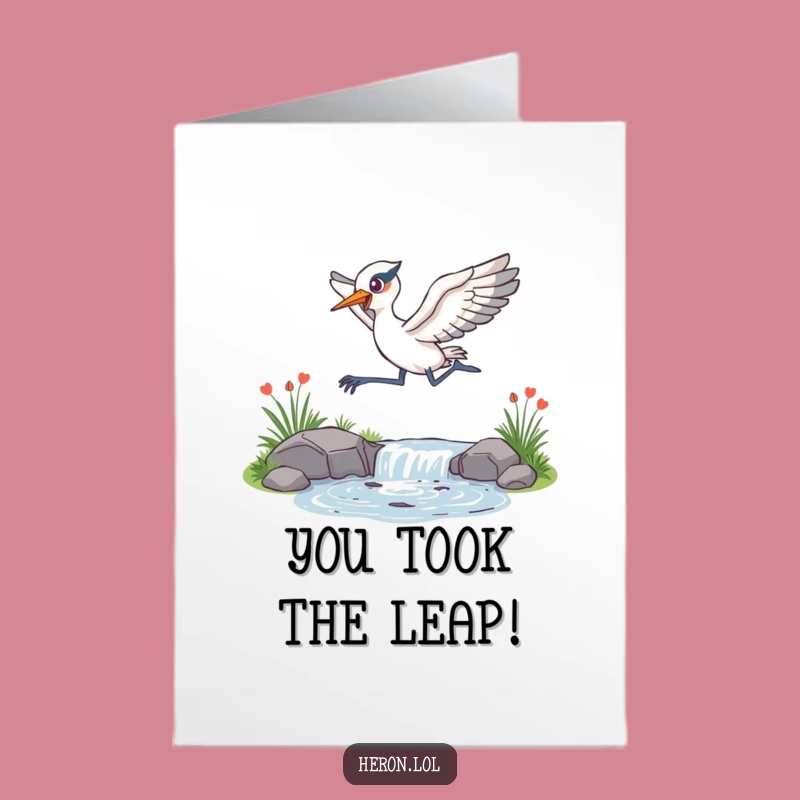 Free Printable Congrats Card: Leaping Heron, Funny Downloadable for Victories!