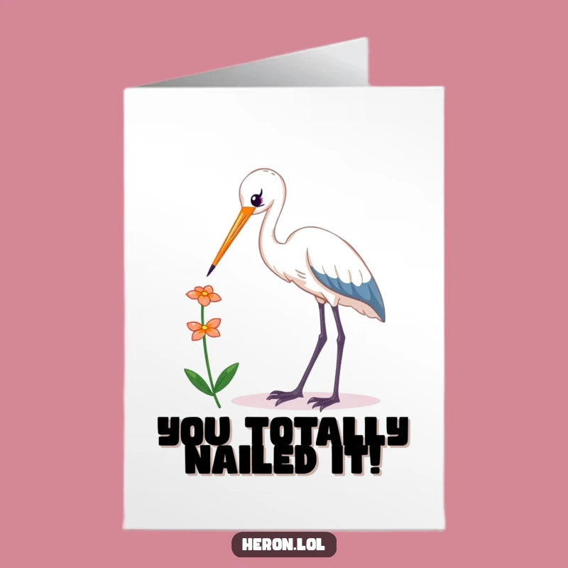 Free Printable Congrats Card: Kawaii Heron Flower Reach for Your Big Win