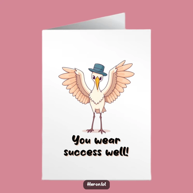 Free Printable Congrats Card: Hat-Balancing Heron's Flair, Humorous Downloadable Gift