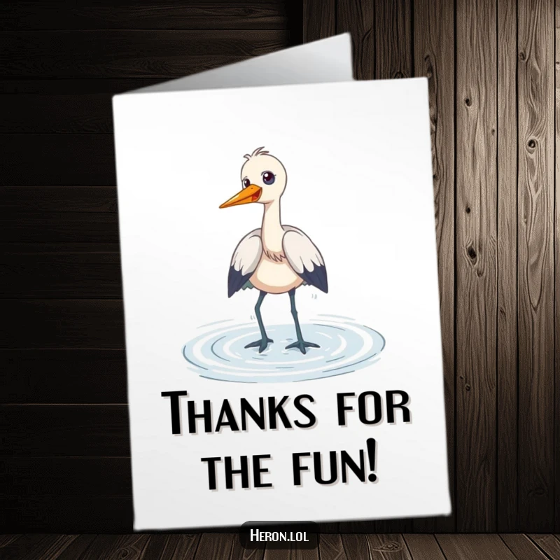 Funny Free Printable Thank You Card: A heron wades playfully through water, giggling with thanks for your kindness.