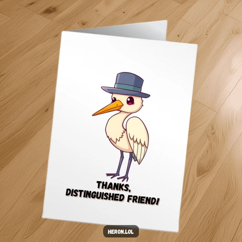Funny Free Printable Thank You Card: A heron wearing a tiny hat politely tips it as a thank you.
