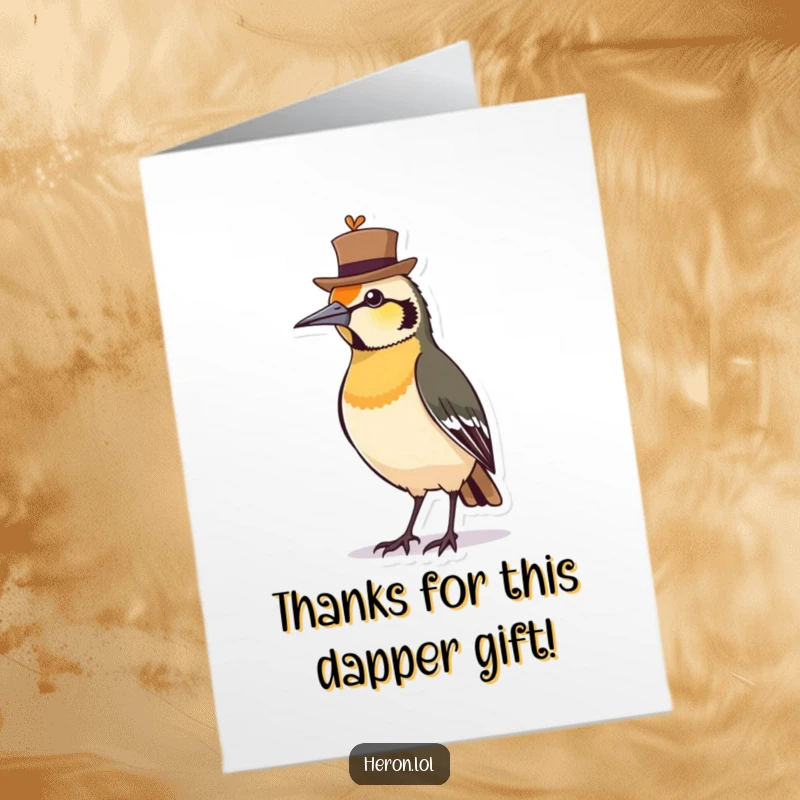 Funny Free Printable Thank You Card: A dapper bird in a jaunty hat stands proudly, offering a humorous thank you.
