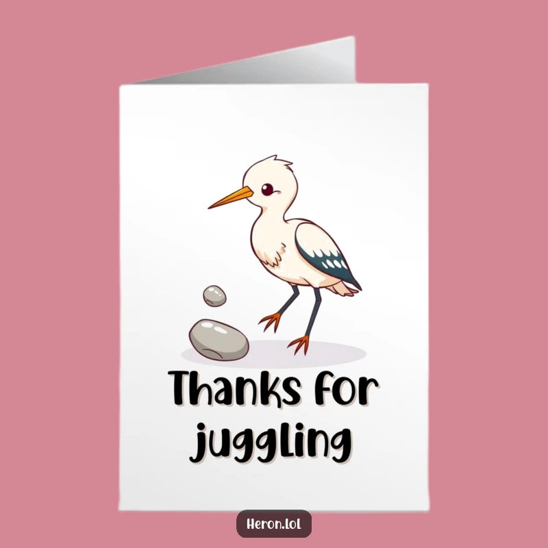 Free Printable Thank You Card: Juggling Heron, Funny Downloadable Gift of Appreciation