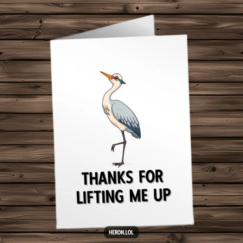 Cute Free Printable Thank You Card: A heron stands on one leg, looking up at the sky, a charming and downloadable way to say thanks.