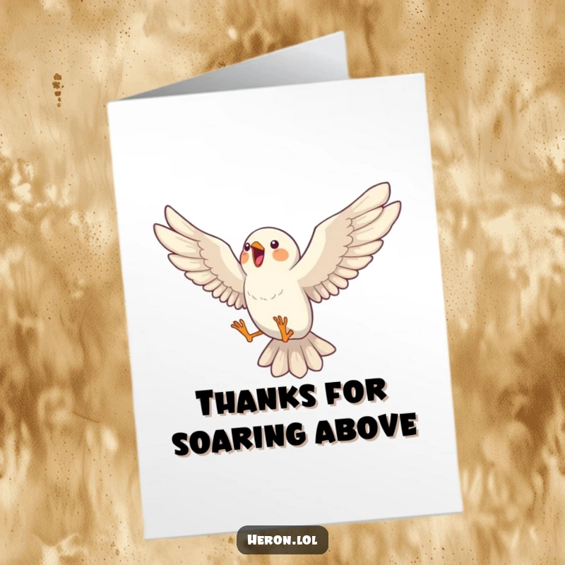 Funny Free Printable Bird Thank You Card: Bird singing joyfully mid-leap, expressing thanks with vibrant energy.