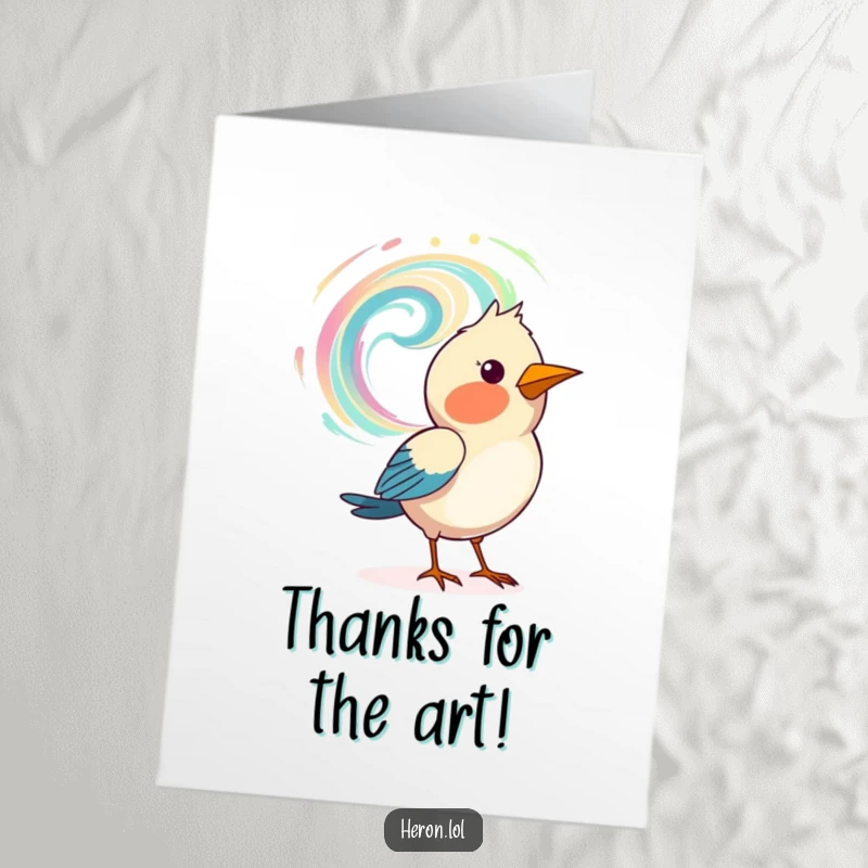 Funny Free Printable Thank You Card: A bird artistically paints a swirling pattern in the air, sending creative and heartfelt thanks.