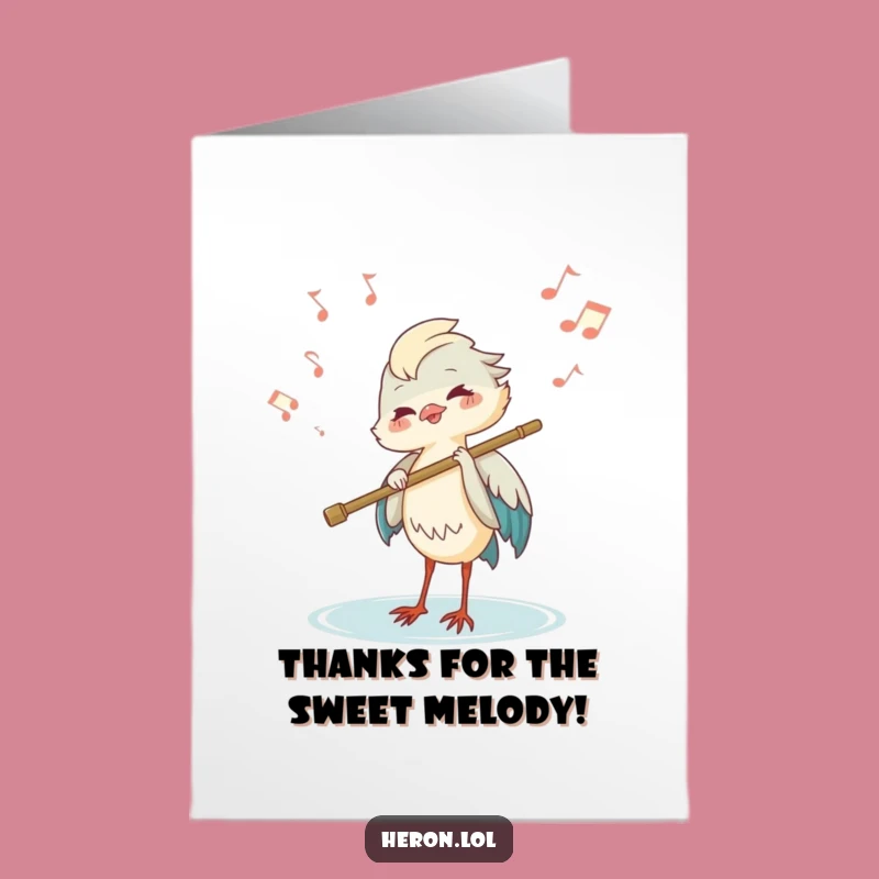 Free Printable Thank You Card: Heron Flute Player, Musical Thanks, Sweet Downloadable
