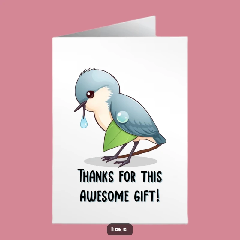Free Printable Thank You Card: Heron & Dewdrop Humor - Elegant Downloadable Bird Art