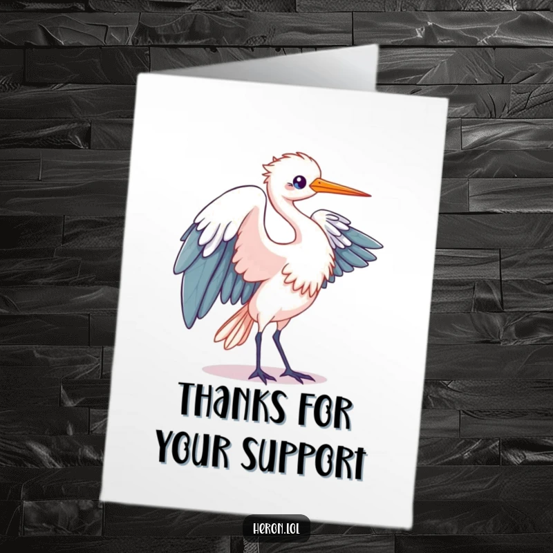 Funny Free Printable Thank You Card: Kawaii heron bird's wing unfurling gracefully, symbolizing elegant gratitude.