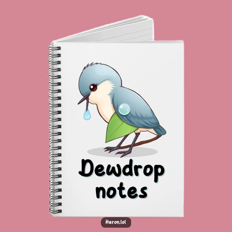 Funny Heron Dewdrop Notebook, Journal Bird Thoughts, Perfect Gift
