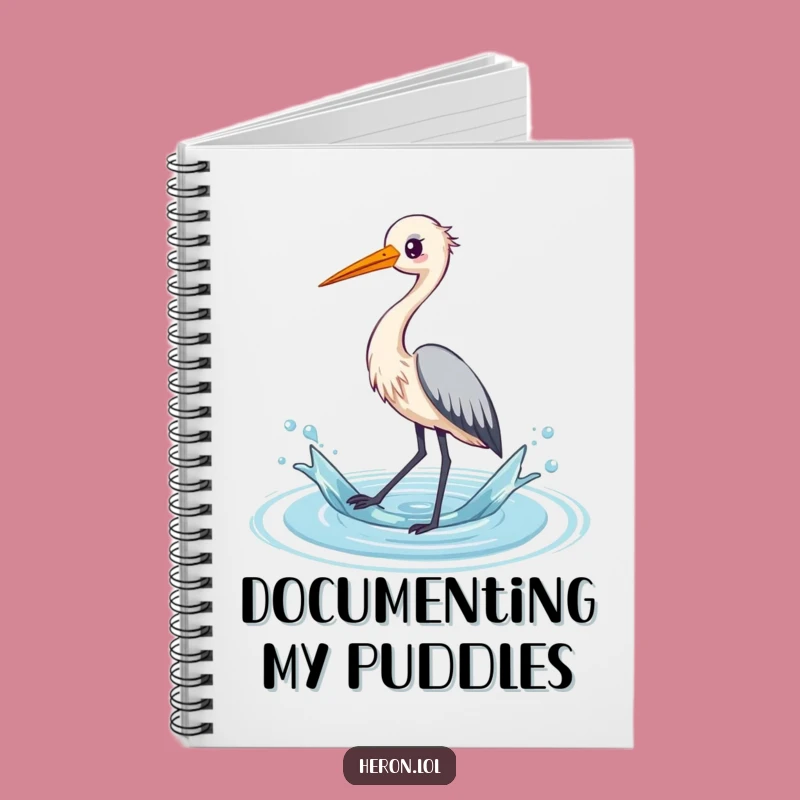 Funny Heron Notebook: Kawaii Bird Splashing Water, Journal Your Fun Ideas Gift