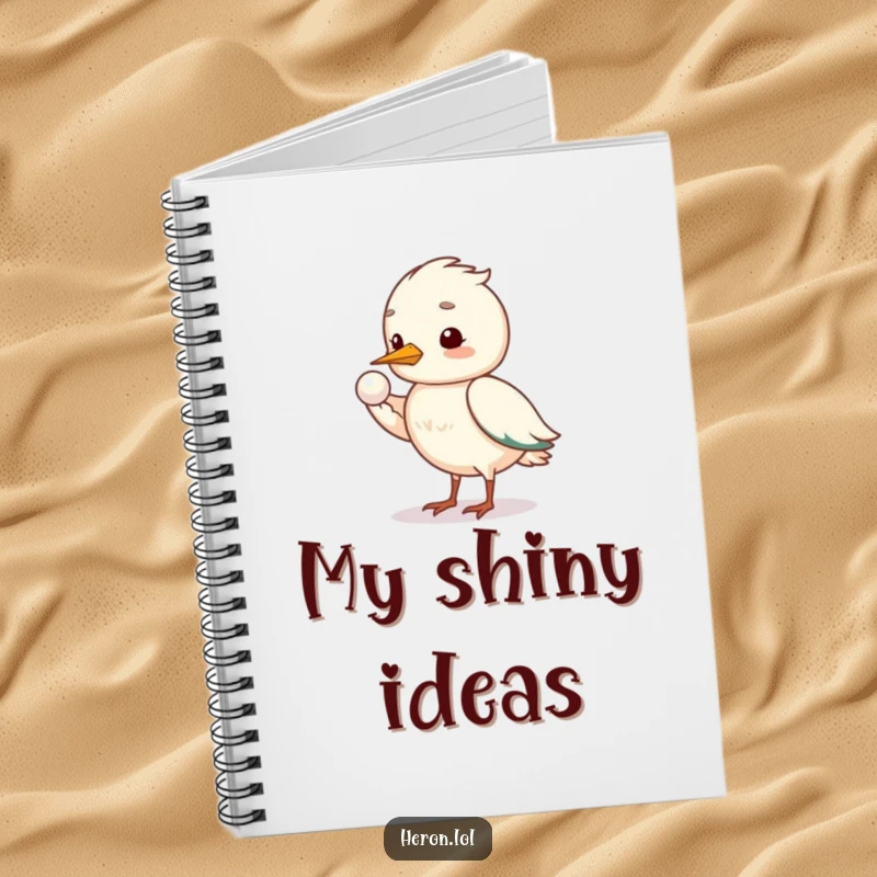 Funny shy heron notebook with a bird offering a pearl, perfect for jotting down gentle and humorous ideas.