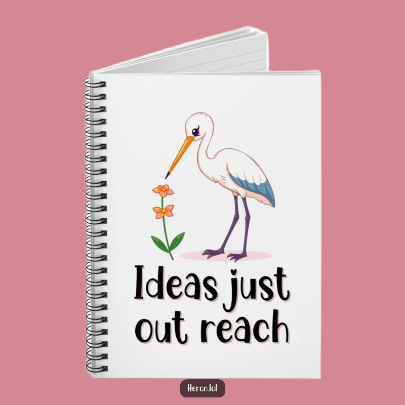 Funny Kawaii Heron Notebook: Journal Bird Reaching Flower, Humorous Gift Stationery