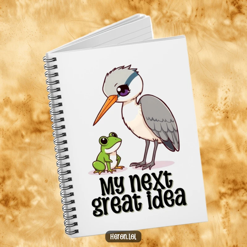 Funny Heron and Frog Notebook: Heron bird curiously observing a tiny frog, journal, wildlife humor, funny gift.