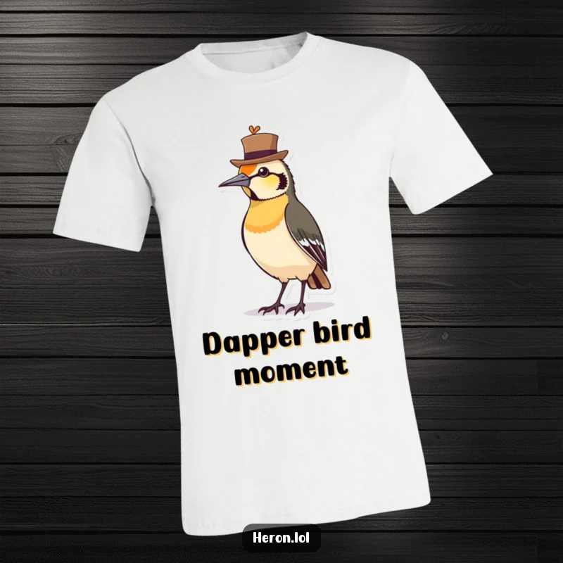 Funny T-Shirt featuring a proud bird sporting a small, jaunty hat, conveying dapper style and playful humor.