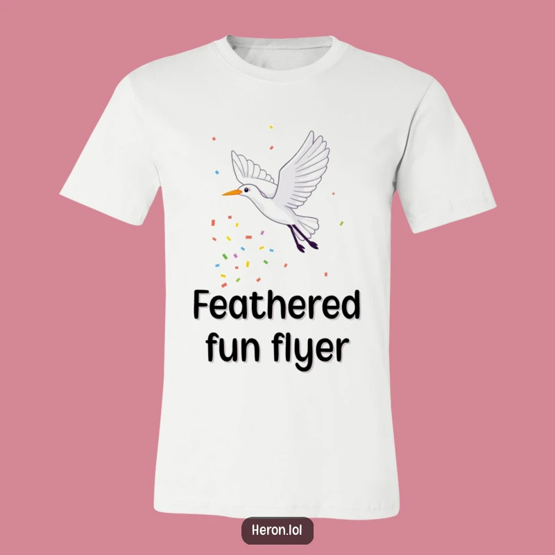 Funny Confetti Heron Flying Tee: Wear Your Celebration