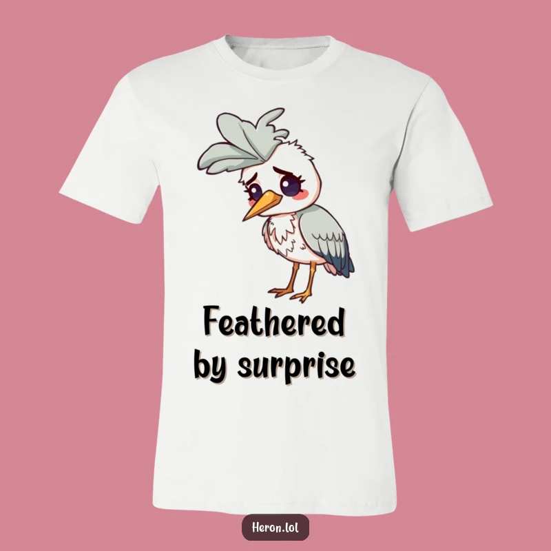 Funny Confused Heron T-Shirt: Feather Fuddle - Hilarious Gift!
