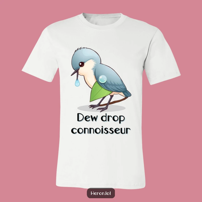 Funny Heron Dewdrop T-Shirt, Nature Birds Whimsical Design, Great Gift