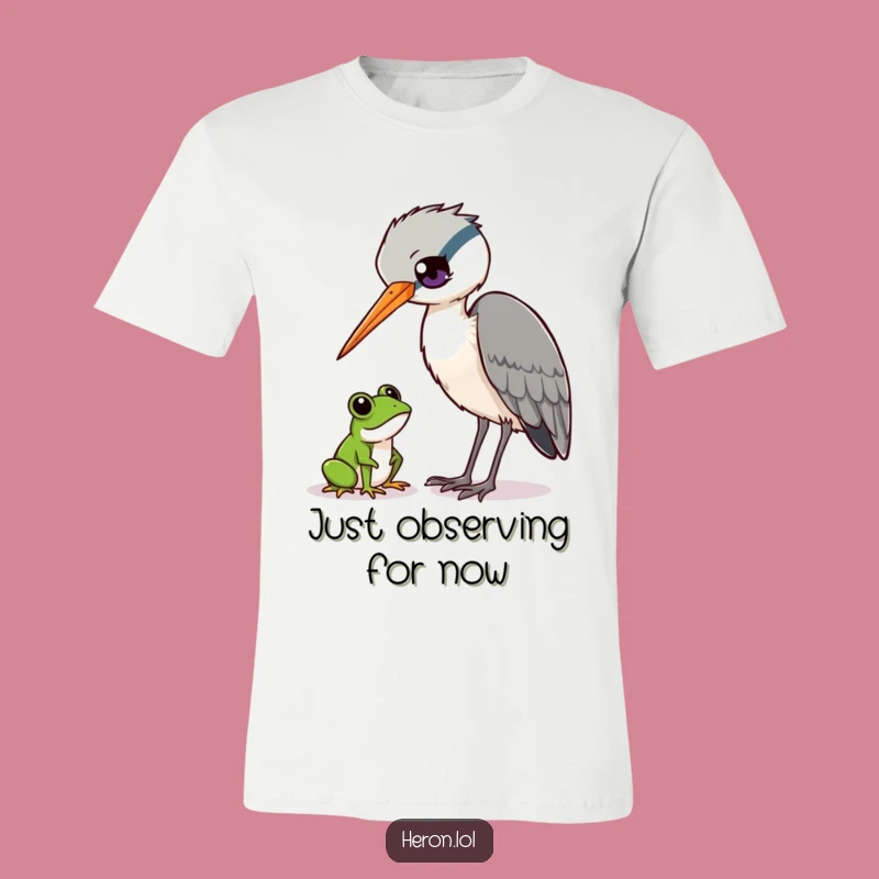 Funny Heron & Frog Watching Tee - Hilarious Wildlife Humor Shirt