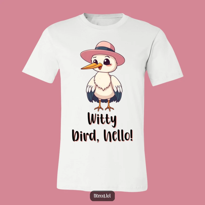 Funny Giggling Heron Floppy Hat T-Shirt: Cheerful Bird Tee, Ideal Funny Gift!