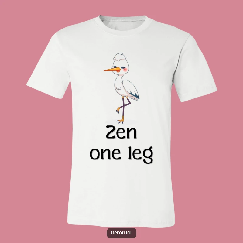 Funny Happy Heron T-Shirt: One Legged Bird, Content & Humorous Tee