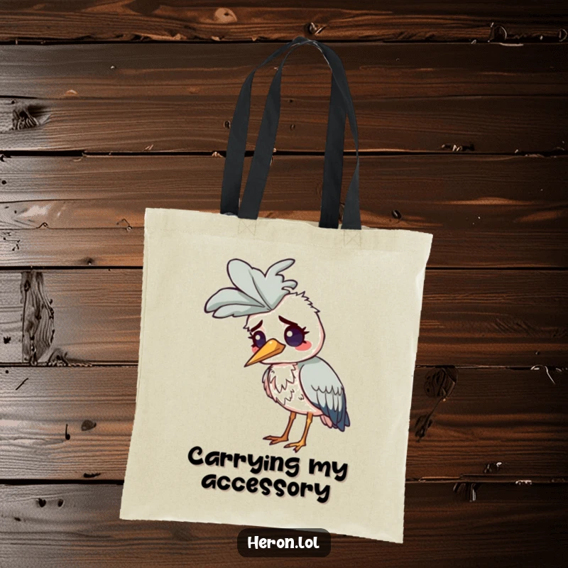 Funny Confused Heron Tote Bag: A heron stares blankly, confused by a ridiculously large feather on its head.