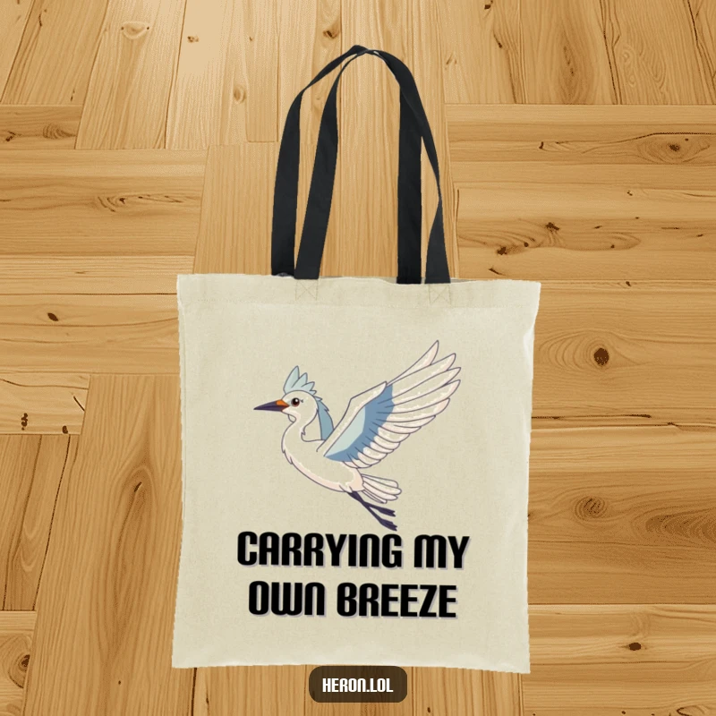 Funny Heron Bird Tote Bag: Spacious bag showcasing a majestic heron with wings outstretched, gracefully riding a gentle breeze.