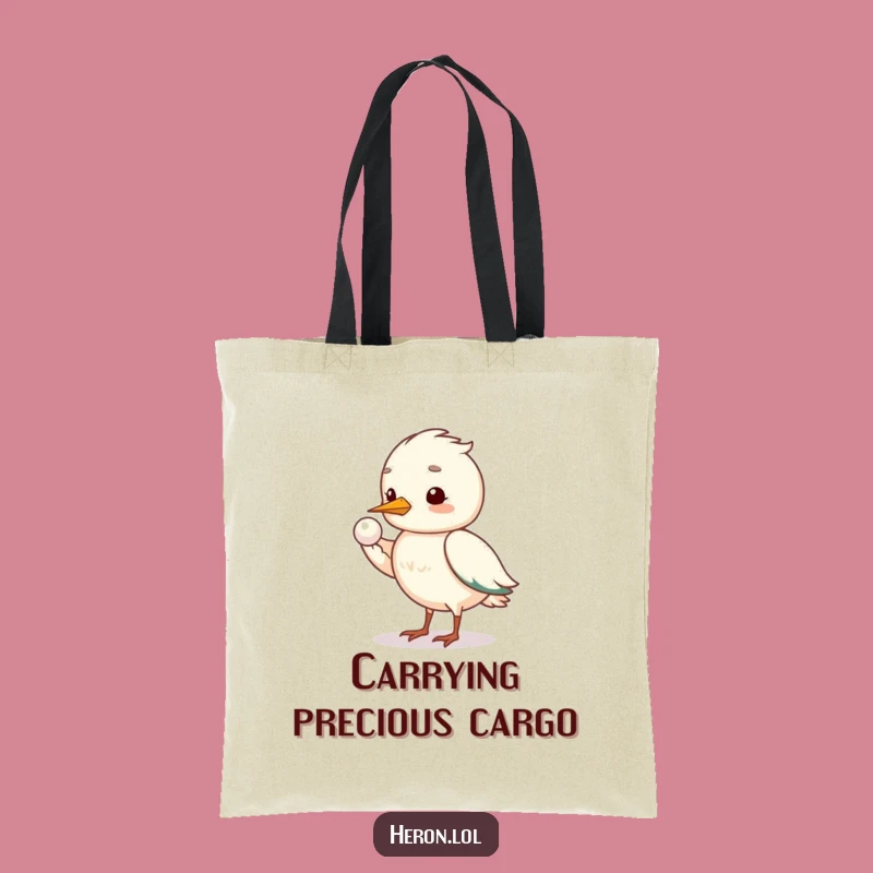 Funny Shy Heron Tote Bag: Carry a Pearl with Gentle Humor