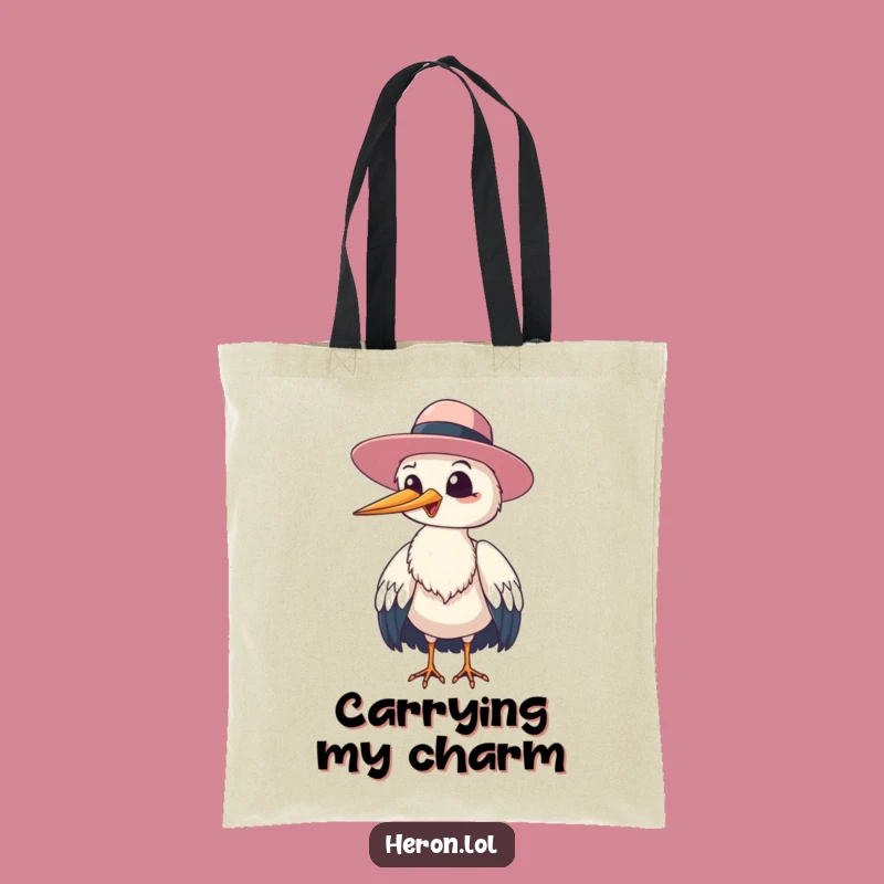 Funny Giggling Heron Floppy Hat Tote Bag: Cheerful Bird Art, Great Funny Gift!