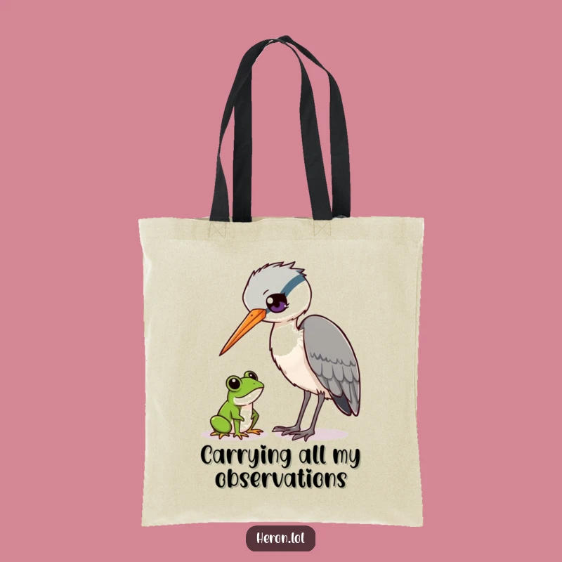 Funny Heron and Frog Tote Bag - Chic Wildlife Humor Carry-All