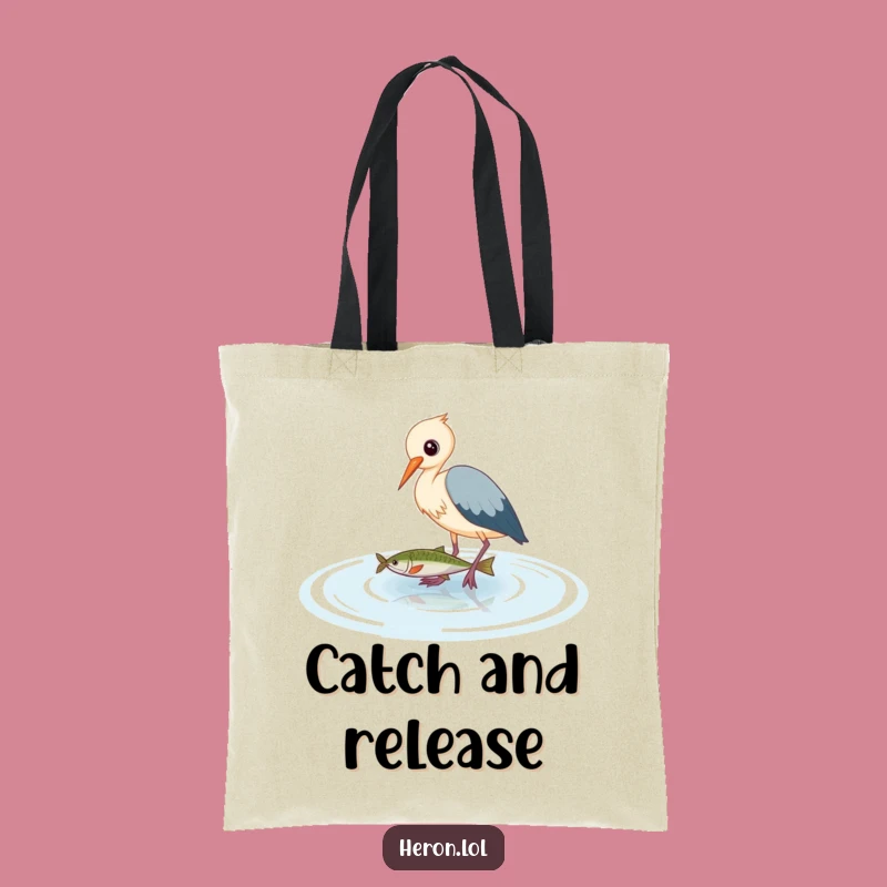 Funny Heron Tote Bag: Cute Bird Wades for Fish, Stylish & Humorous Carry-all
