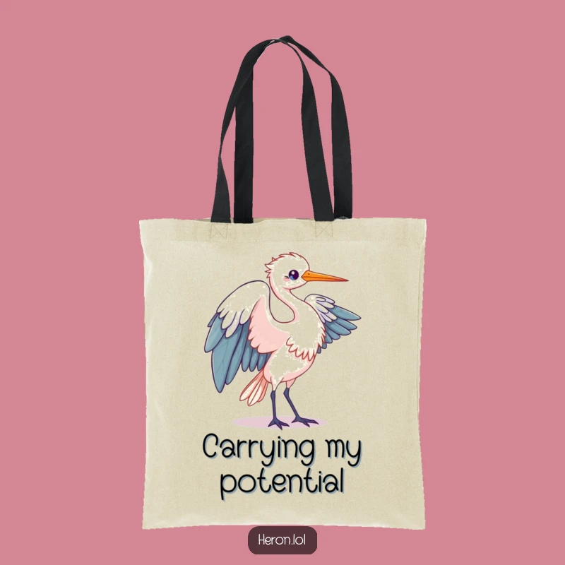 Funny Kawaii Heron Tote Bag: Chic Wing Motion, Stylish Humorous Gift