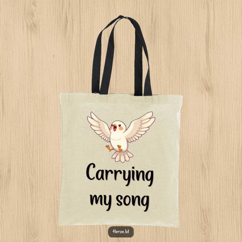 Funny tote bag with a bird mid-song leap, wings outstretched in a vibrant display of musical joy, perfect for carrying essentials.