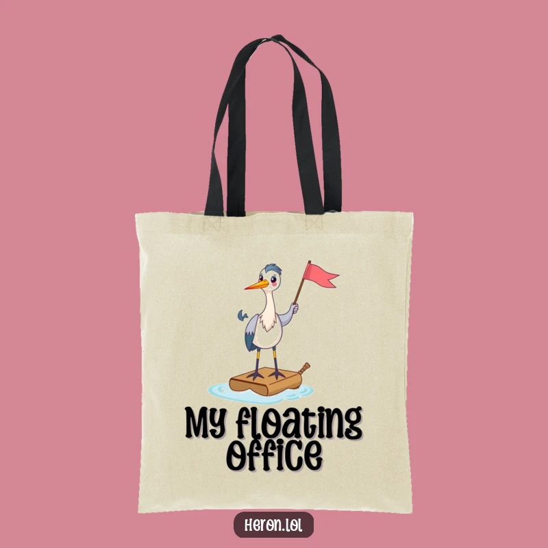 Funny Heron Raft Tote Bag: Happy Traveler, Tiny Flag, Practical Gift
